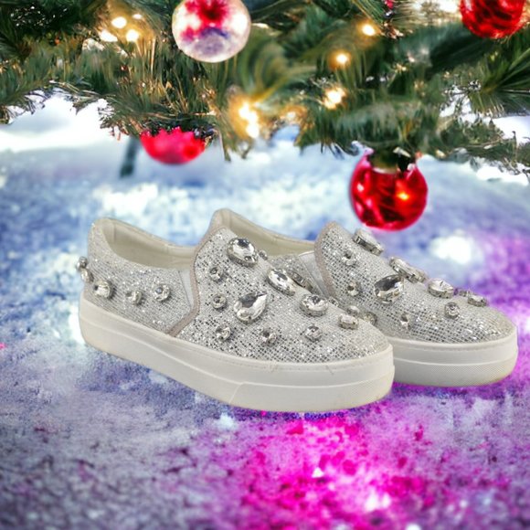 AZALEA WANG Stunning Jeweled Silver Platform Sneakers with Box Sz 8 - Picture 5 of 5